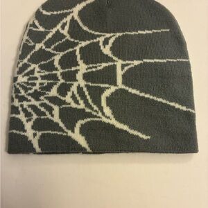 Gray and White Spider Web Beanie